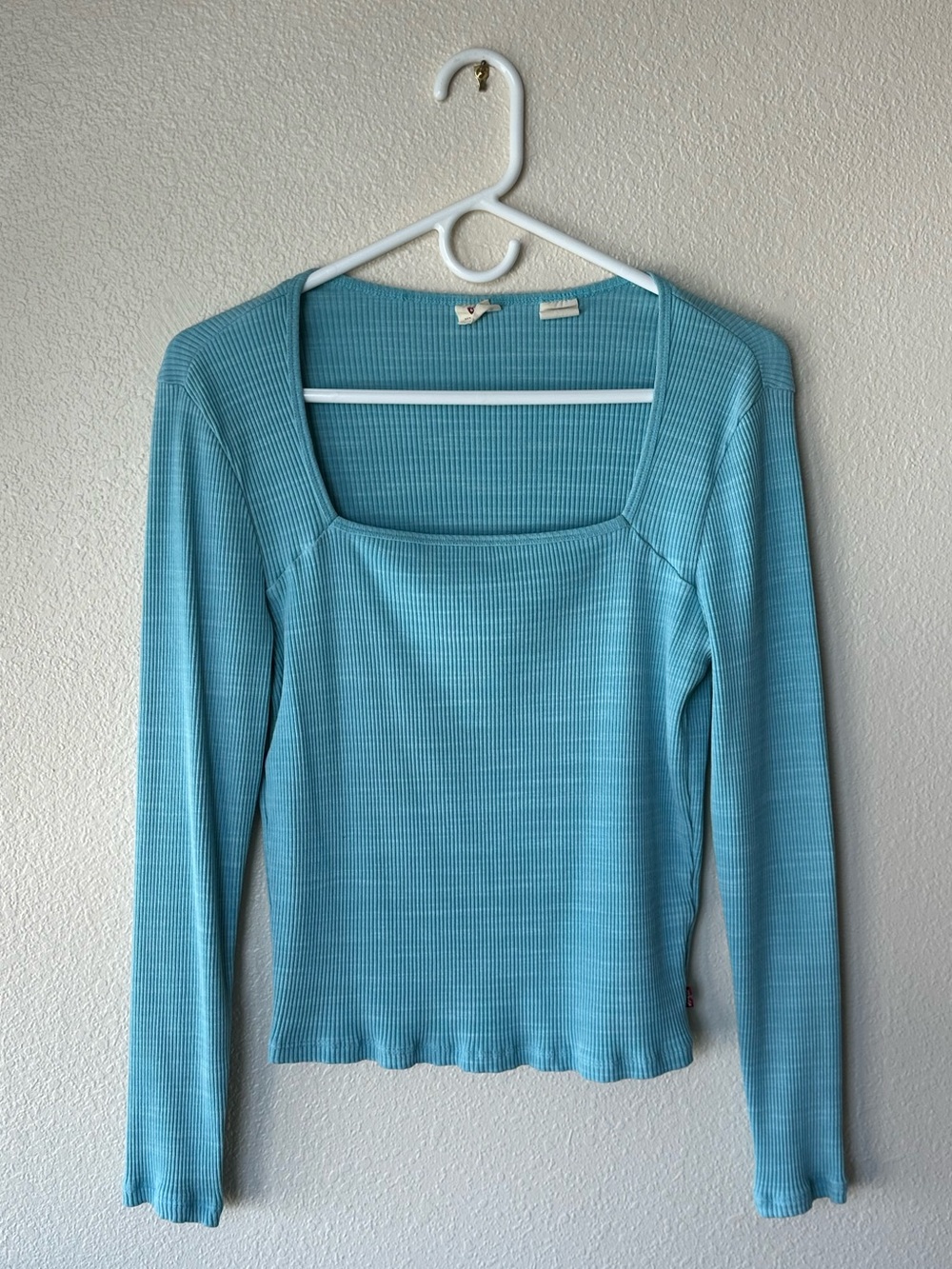 Levi’s Blue Ribbed Square-Neck Long Sleeve Top Size Medium